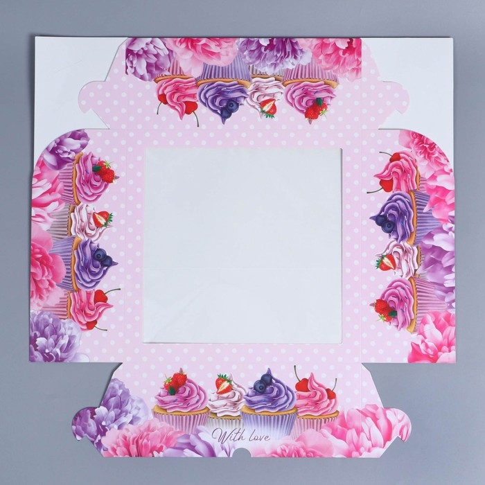 Коробка для капкейков, кондитерская упаковка с окном, 9 ячеек &laquo;Капкейки&raquo;, 25 х 25 х 10 см