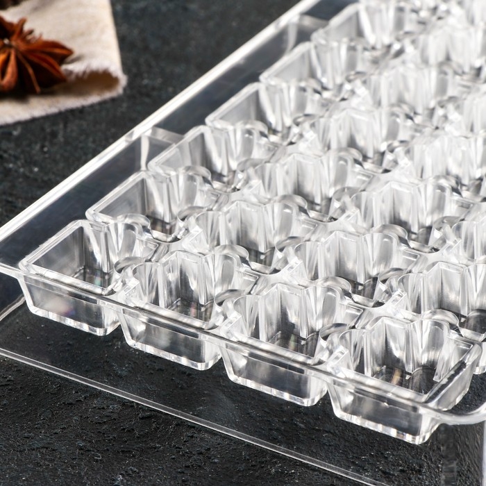 Форма для конфет и шоколада &laquo;Пазлы&raquo;, 20&times;12&times;2,5 см, 32 ячейки 2&times;2&times;0,8 см, цвет прозрачный