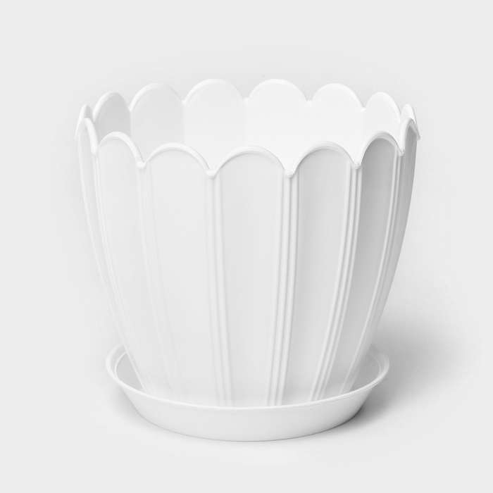 Горшок для цветов с поддоном &laquo;Хризантема&raquo;, 0,6 л, d=11 см, h=9,5 см, цвет белый