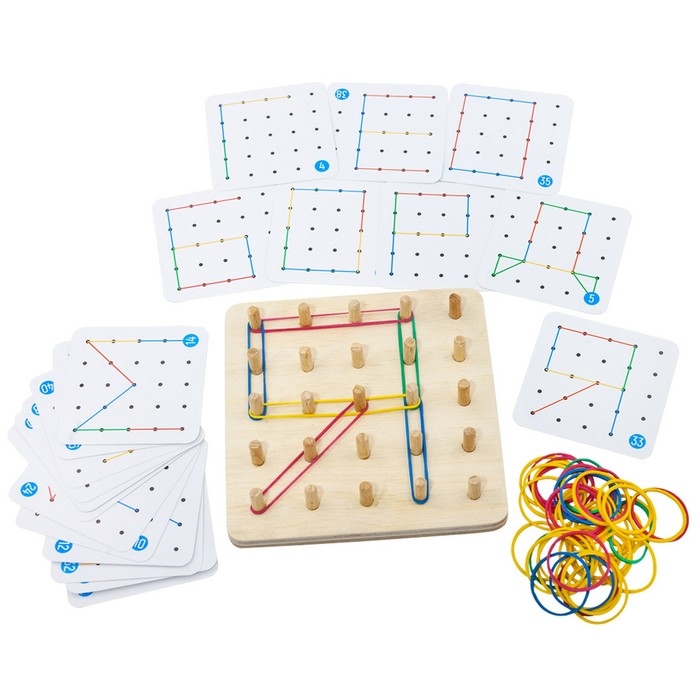 Геоборд основание, инструкция, 20 двусторонних карточек, 50 резинок, 14 &times; 14 &times; 2.5 см