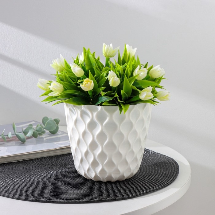 Горшок для цветов с поддоном &laquo;Wave&raquo;, 1,4 л, d=14,5 см, цвет белоснежный