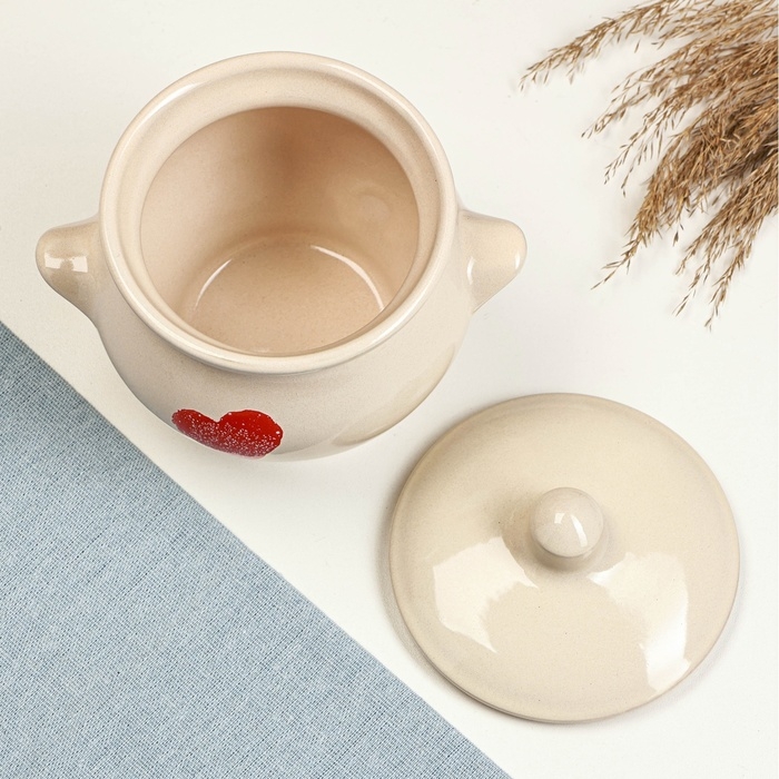 Горшок керамический для запекания №6, 0,65л / 12х12см, валентинка