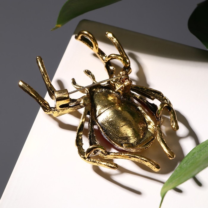 Брошь &laquo;Паук&raquo;, цвет красно-серый в чернёном золоте