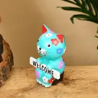 Сувенир "Кот с табличкой WELCOME" дерево 8х5х10 см, цв. бирюзовый