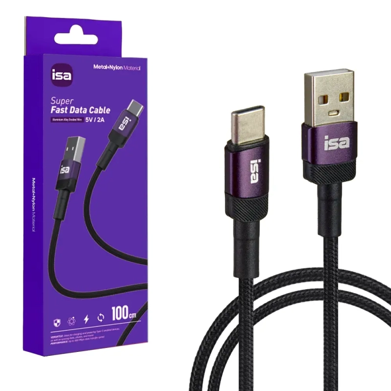 Кабель BX-3 USB на Type-C 1m 2A ISA черно-фиолетовый