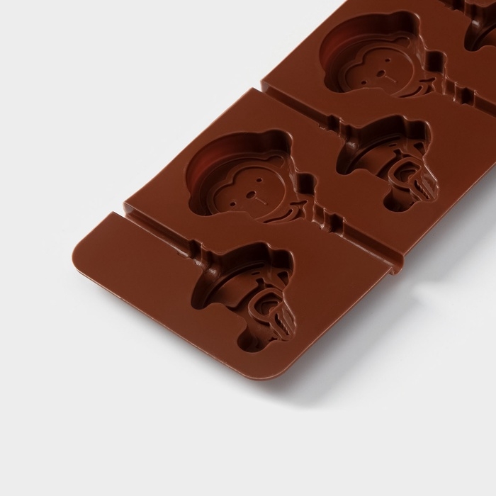 Форма для леденцов Доляна &laquo;Детство&raquo;, силикон, 24&times;9,5 см, 6 ячеек (5&times;4,6), с палочками, цвет коричневый