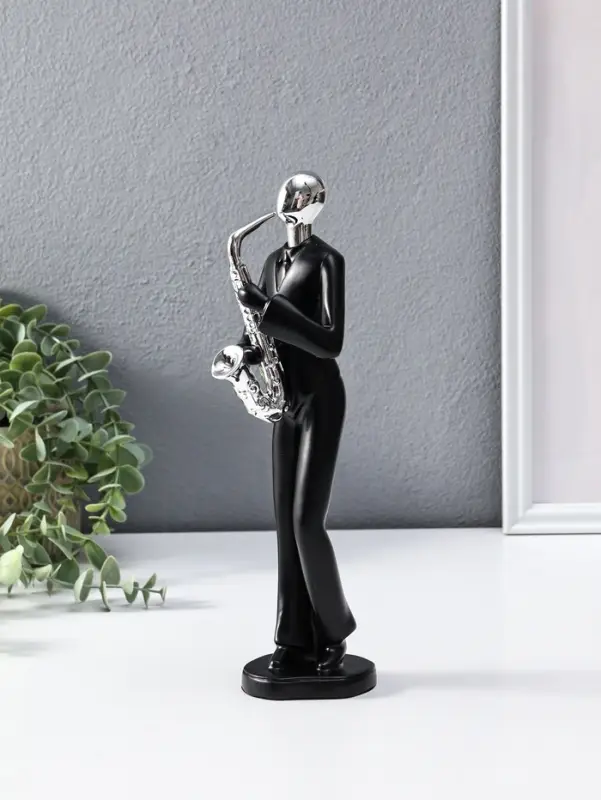 Сувенир полистоун "Саксофонист" чёрный с серебром 7х8,5х27,5 см