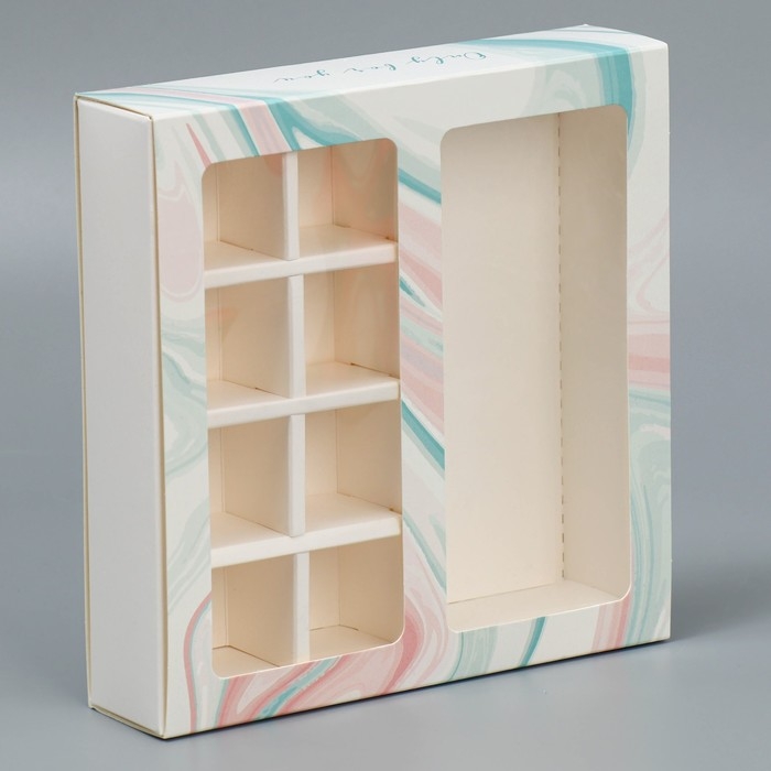 Коробка под 8 конфет и шоколад с ячейками, кондитерская упаковка, &laquo;Флюид&raquo; 18 х 18 х 4 см