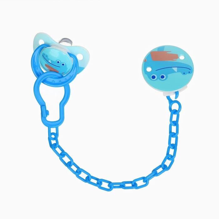 Набор: Соска - пустышка с держателем «Крокодил», классичекая, +6 мес, цвет синий Набор: Соска - пустышка с держателем «Крокодил», классичекая, +6 мес, цвет синий