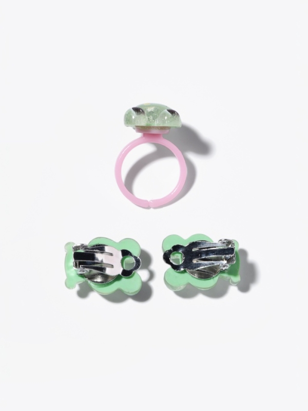 Набор детский "Выбражулька" 2 предмета: клипсы, кольцо, лягушка, цвет зеленый