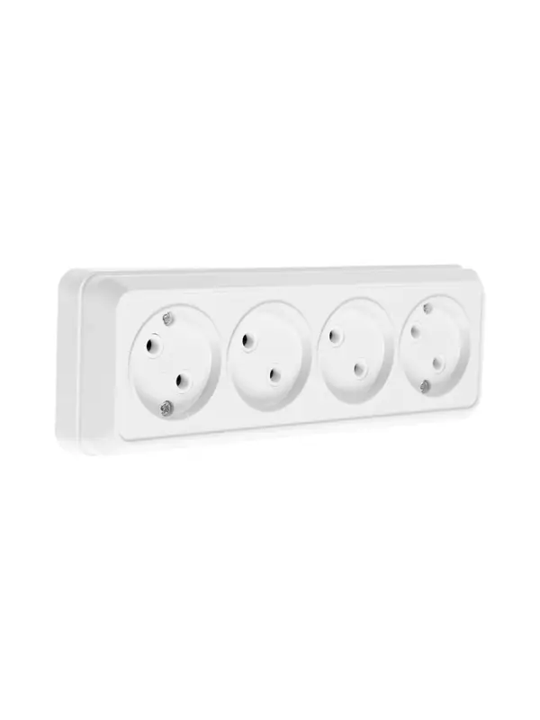 Розетка четырехместная TANGO, 16 А, 250 В, IP 20, без заземления, огнеупорный ABS-пластик, белая 109