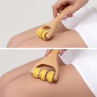 Массажёр - роллер, с шипами, универсальный, деревянный, 14,5 &times; 8 &times; 2 см, цвет МИКС