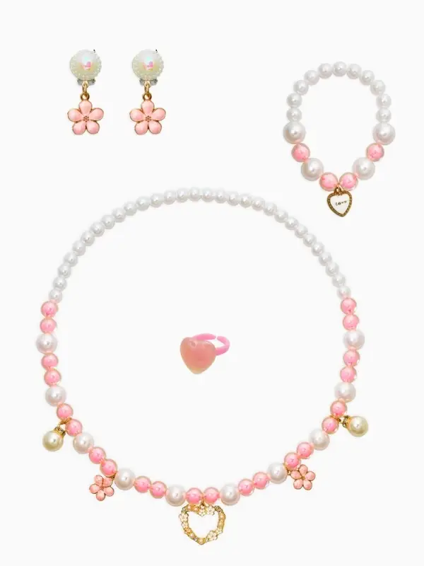 Набор детских украшений "Выбражулька" нежность, 4 предмета: клипсы, кольцо, бусы, браслет