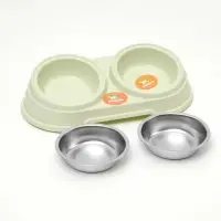 Миска металлическая двойная наклонная на пластиковом основании, 28,5 х 15 х 7 см, зелёная