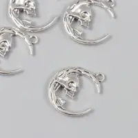 Декор для творчества металл "Череп в месяце" серебро 2,7х2,2 см