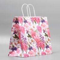 Пакет подарочный крафтовый, упаковка, &laquo;Подарок для тебя&raquo;,цветы, 32 х 28 х 15 см