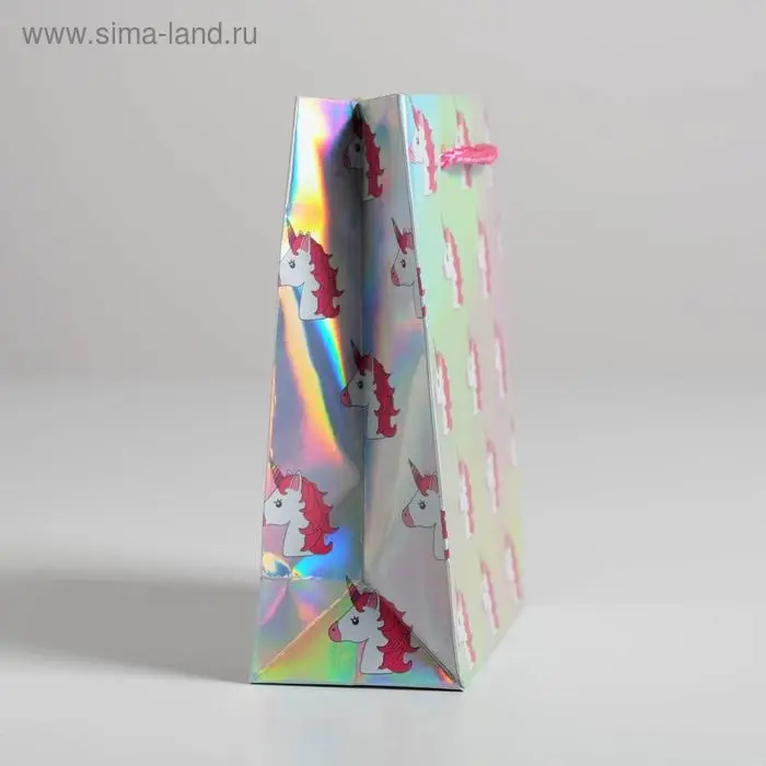 Пакет подарочный голографический, упаковка, &laquo;Единорожки&raquo;, 12 х 15 х 5.5 см