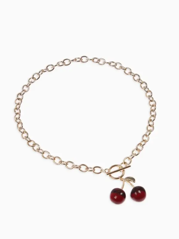 Кулон-цепь крупная "Вишня", цвет красный в золоте 40+удл