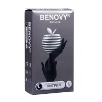 Медицинские перчатки BENOVY, нитриловые, нестерильные, текстурированные на пальцах, черные, размер L, 50 пар