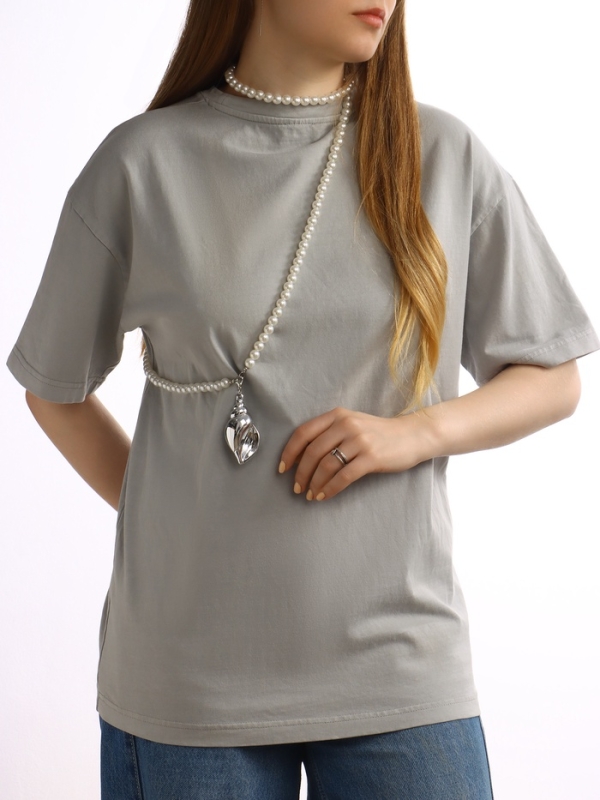 Портупея жемчужная с кулоном &laquo;Ракушка&raquo;, 129 см, белая в серебре