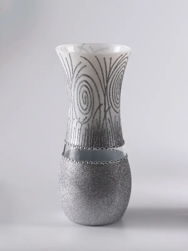 Ваза &laquo;Соблазн&raquo;, волна, h=25.5 см, стекло, бело-серебристая