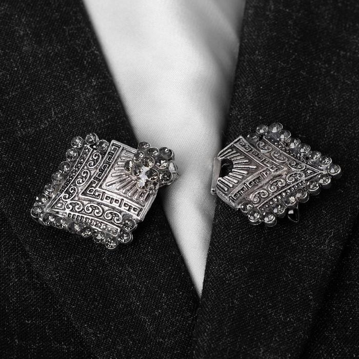 Зажим для кардигана &laquo;Ромбы&raquo;, цвет серый в чернёном серебре