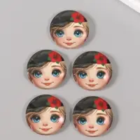 Кабошон стекло для творчества "Круг. Мальчишка в картузе с цветком" 3х3 см