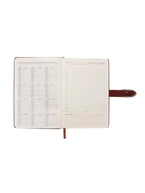 Ежедневник недатированный формат А5, с хлястиком, 112л, линия, пвх, Коричневый