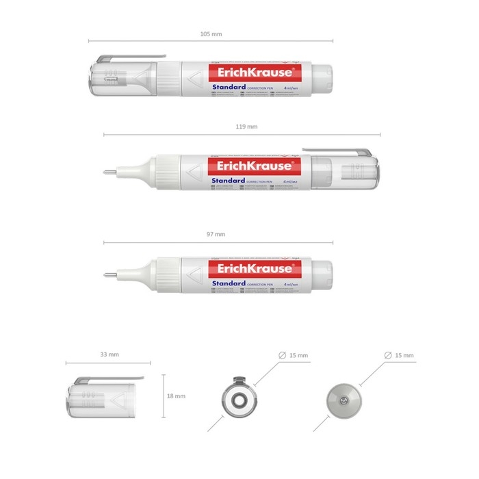 Ручка-корректор 4 мл, ErichKrause Standard, с металлическим наконечником