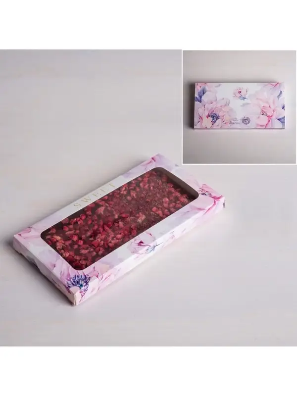 Коробка для шоколада, кондитерская упаковка с окном, Sweet, 17.3 х 8.8 х 1.5 см