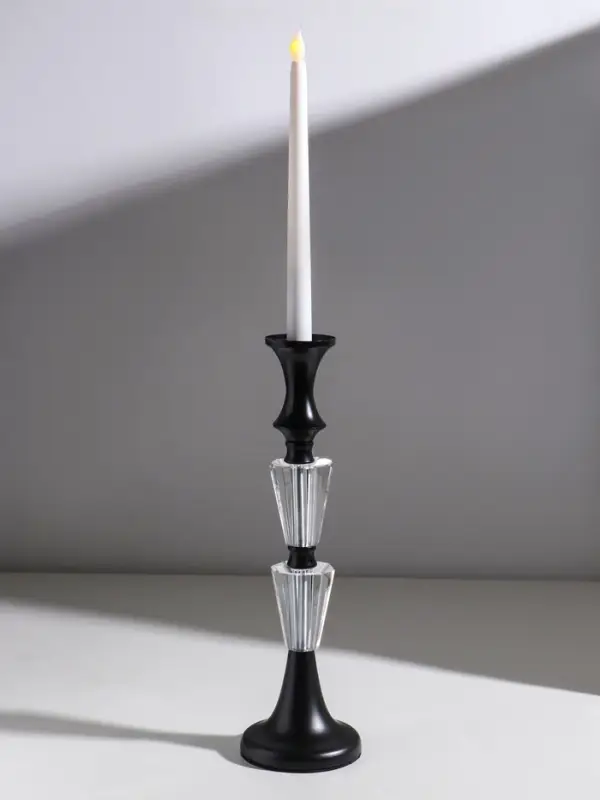 Подсвечник стекло, металл на 1 свечу "Кристалл. Классика" чёрный d=5 см 9,5х9,5х32,5 см