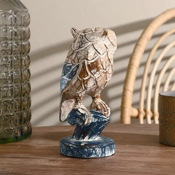 Сувенир дерево "Сова на ветке" синяя 23 см