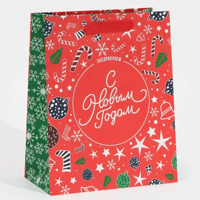 Пакет подарочный новогодний ламинированный &laquo;Снежинки&raquo;, MS 18 х 23 х 10 см
