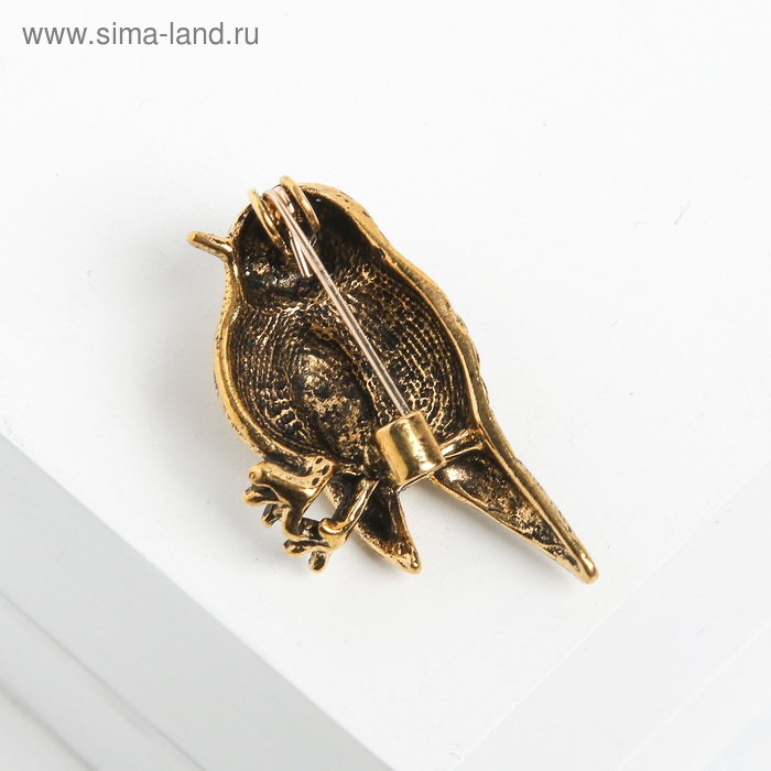 Брошь &laquo;Птица&raquo; воробушек, цвет зелёный в чернёном золоте