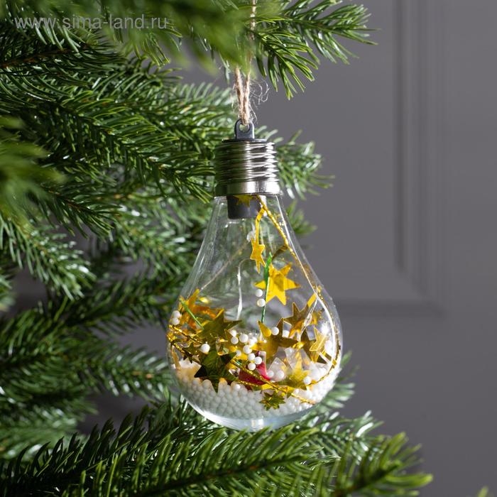 Ёлочный шар &laquo;Шишки с желтой мишурой&raquo;, батарейки, 5 LED, свечение белое