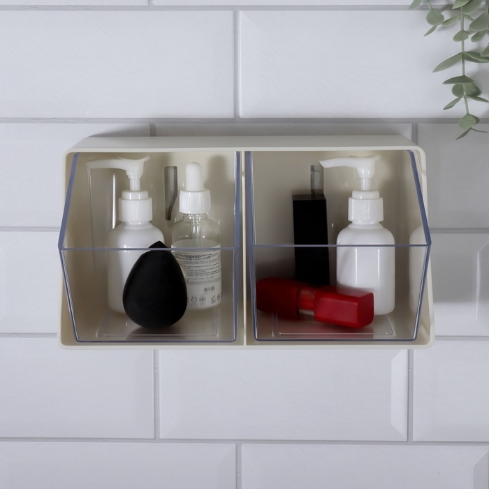 Органайзер для хранения, подвесной, 2 секции, 22,5 &times; 13,5 &times; 12 см, цвет молочный/прозрачный