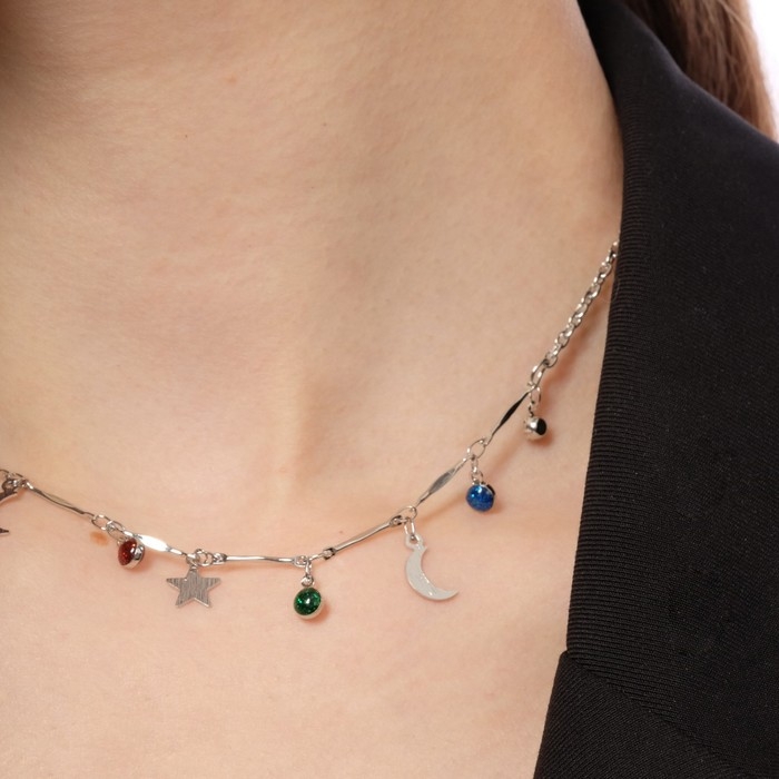 Чокер &laquo;Полумесяц&raquo; фазы луны, цветной в серебре, 35 см