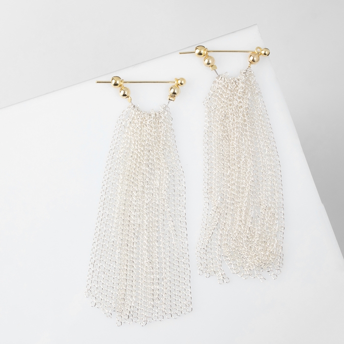 Серьги висячие &laquo;Цепи&raquo; сборка, цвет серебряно-золотой