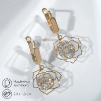 Серьги со стразами &laquo;Циркония&raquo; роза, цвет белый в золоте