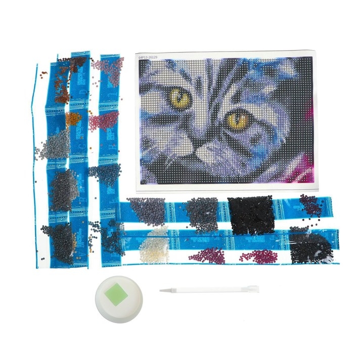 Алмазная мозаика с полным заполнением на холсте &laquo;Кот&raquo;, 15 х 21 см