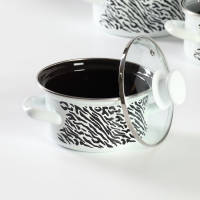 Набор кастрюль &laquo;Зебра&raquo;, 3 предмета: 1 л, 1,5 л, 2,3 л, стеклянные крышки