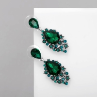 Серьги со стразами &laquo;Карнавал&raquo; шик, цвет зелёный в чернёном серебре