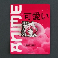 Значок деревянный &laquo;Девочка котик&raquo;, аниме, 3,3 х 3,3 см