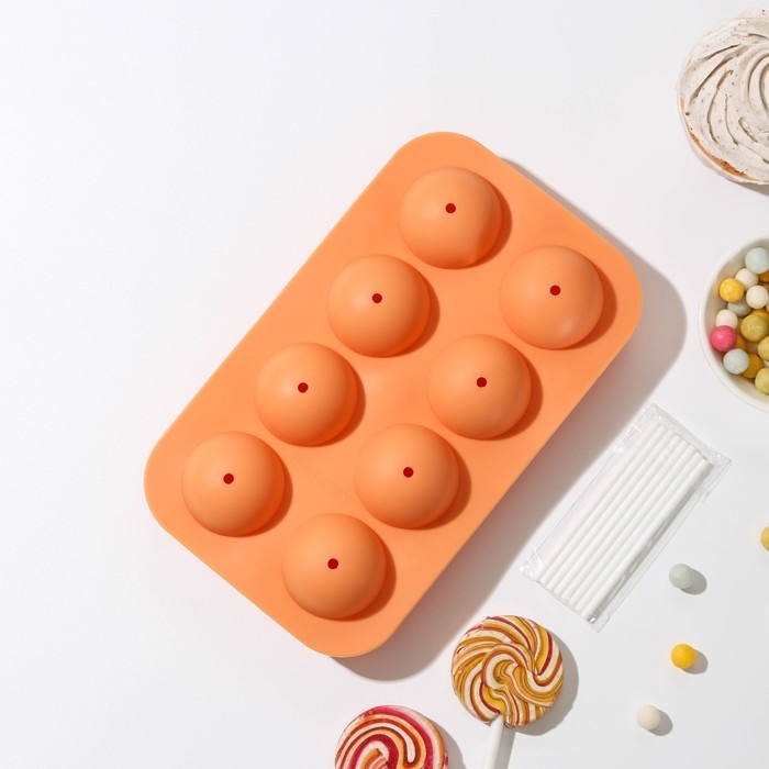 Форма для выпечки &laquo;Кейк. попс&raquo;, силикон, 19,5&times;11,7&times;3,5 см, 8 ячеек, 2 части, с палочками, цвет МИКС
