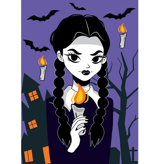 Алмазная мозаика на хеллоуин с частичным заполнением на холсте &laquo;Девочка с косичками&raquo;, 15 х 21 см