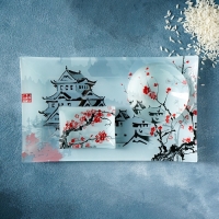 Набор для суши из стекла Доляна &laquo;Пагода&raquo;, 3 предмета: соусники 8&times;2 см, 8&times;6 см, подставка 25&times;15&times;2 см