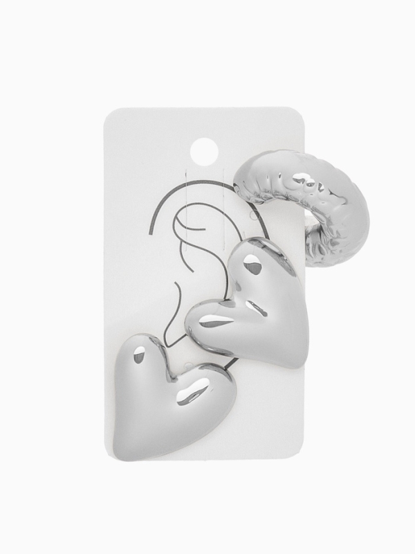 Набор серьги и каффы 3 шт. &laquo;Сердечко&raquo; бублик, цвет серебро