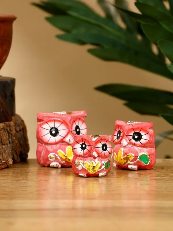 Набор сувенирный "Совята" дерево H 4, 3, 2 см, цв. розовый