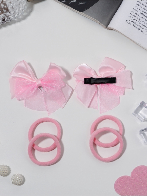 Набор для волос "Школьница галант" (4 резинки 3,5 см, 2 зажима 6 см) крапинка, розовый
