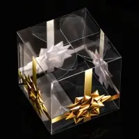 Складная прозрачная коробка из PVC, для упаковки подарков, &laquo;Золотой бантик&raquo;, 7&times;7&times;7 см